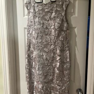 Silver sleeveless embroidered cocktail dress